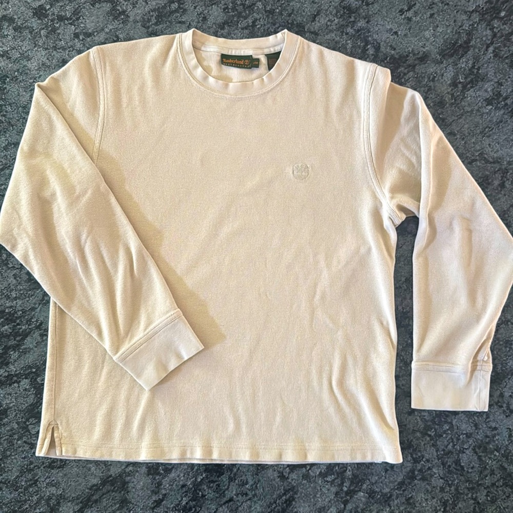 Timberland Weathergear Mens Size Large Long Sleeve Crew Neck T-Shirt Top Beige